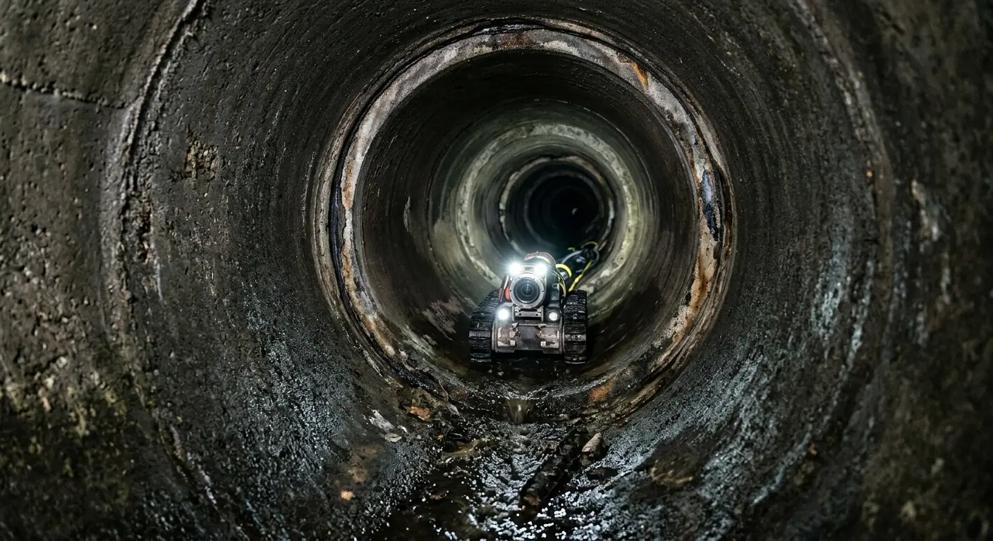 Robotic sewer camera inspecting pipe interior for Sewer Line Cleaning in Hampstead